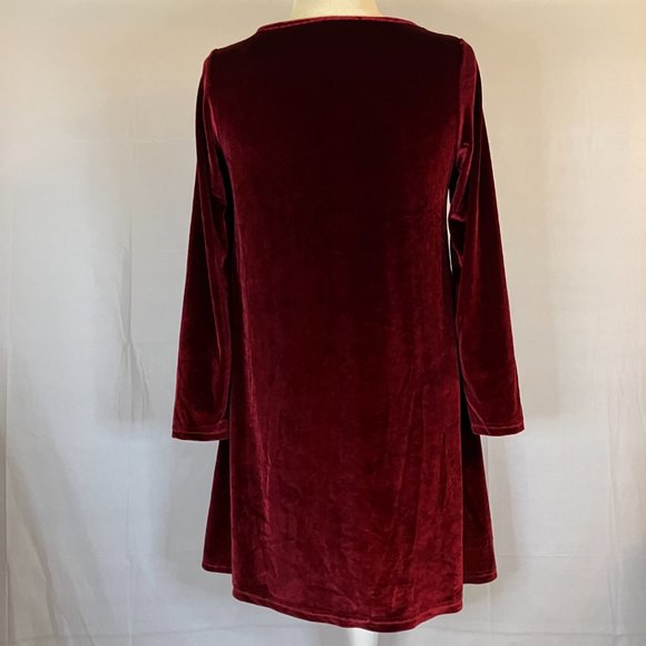 Burgundy Faux Velvet Long Sleeve Dress Womens Size S - Picture 6 of 13